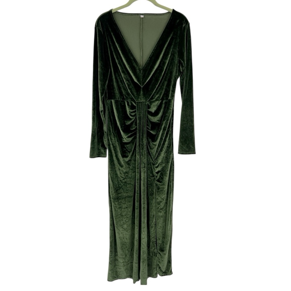 Elegant Green Velvet festival, Holliday Whimsygoth MIDI V Neck Dress SZ L